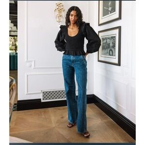 Cleobella Women's Veronika Solid Blouse Black Size XS Preppy